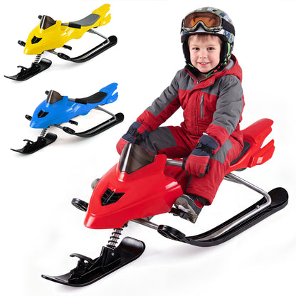 Kids Snow Racer Sled with Brakes & Tow Ropes and Steering Handle for Winter-Blue