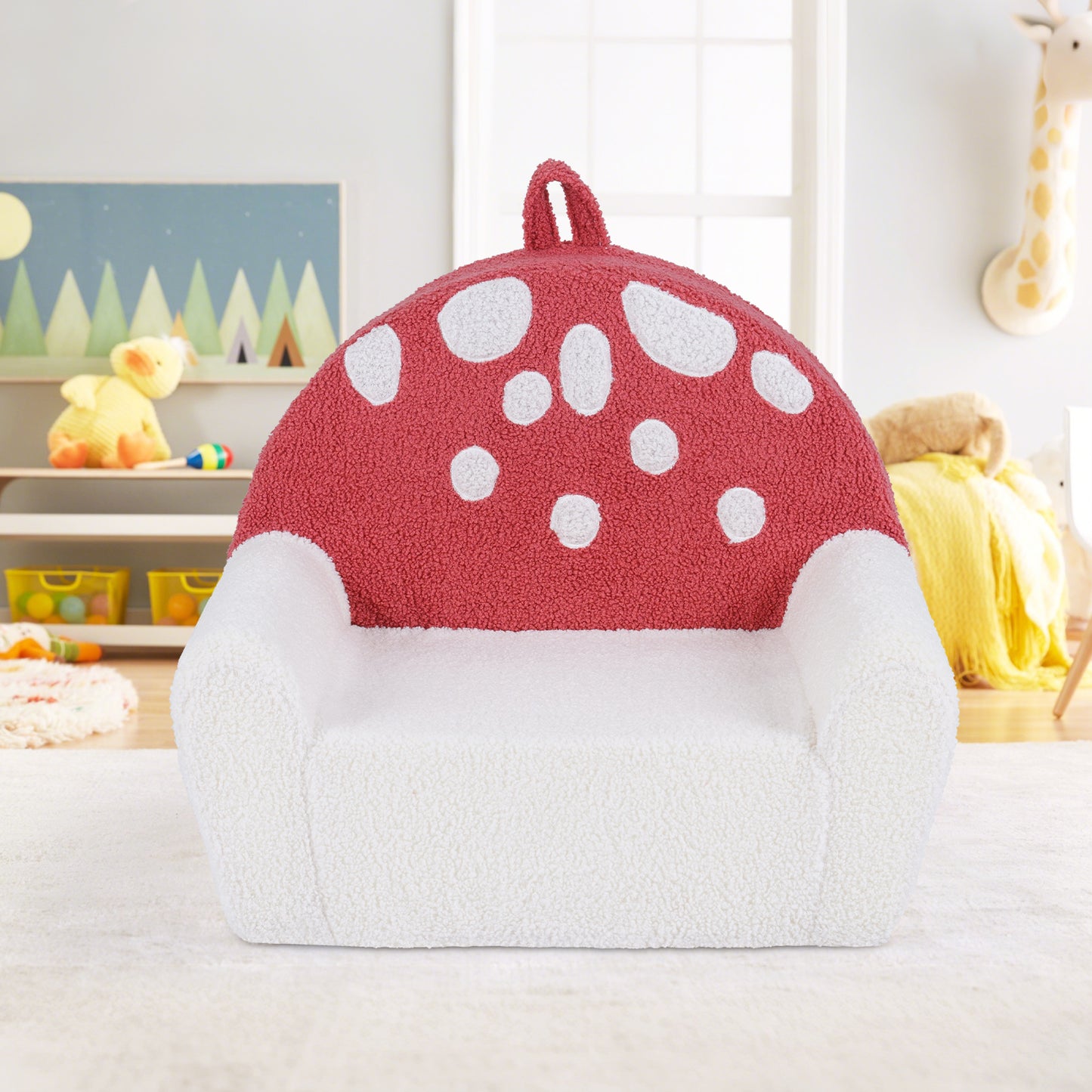 Kids Sofa Toddler Foam Couch with Soft Fleece Fabric Cover-Beige & Red