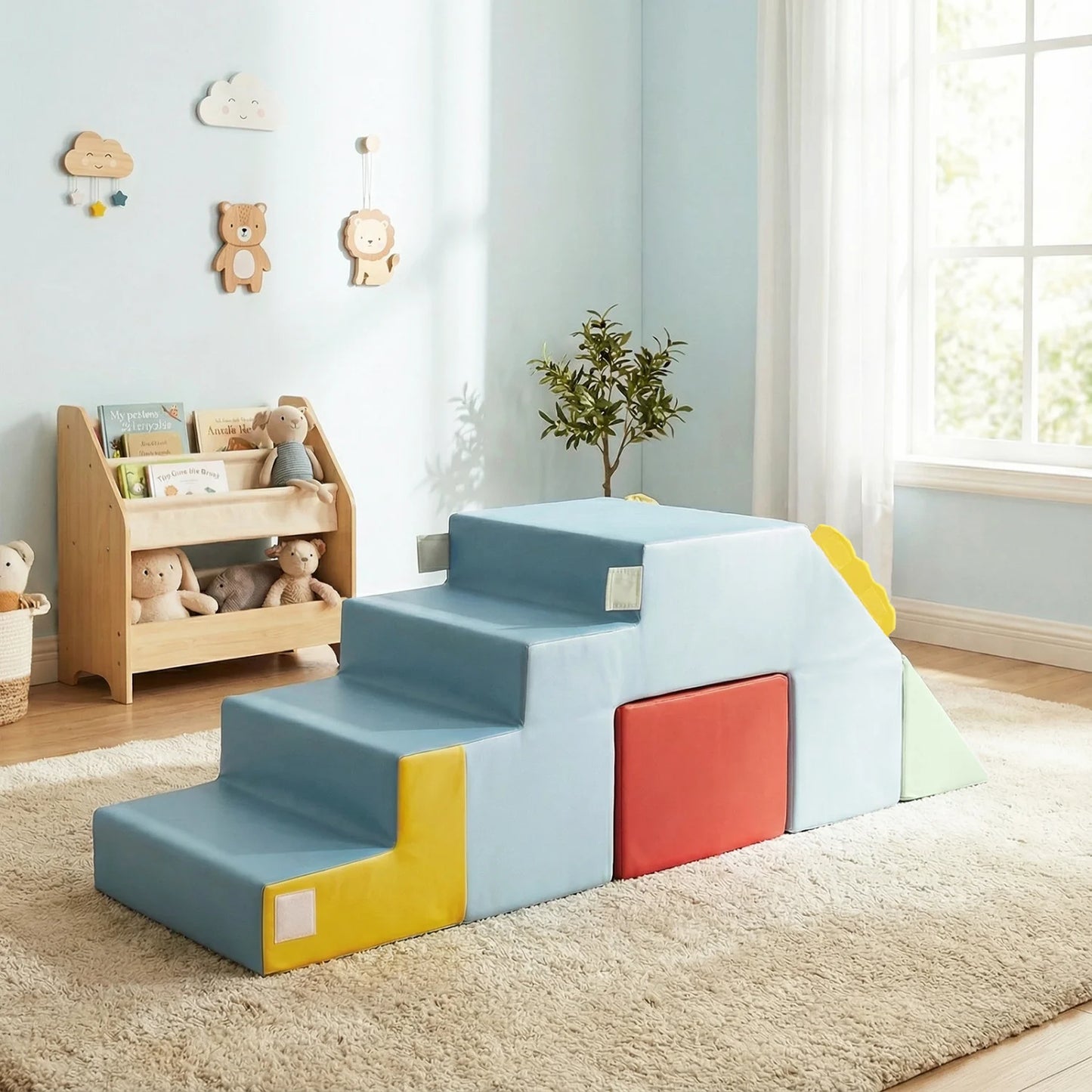 Kids Soft Foam Blocks with Velvet Covers Convertible Table and Chair Set-Blue