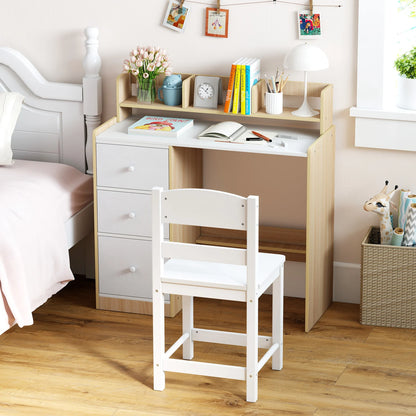 Kids Study Desk and Chair Set Wooden Children Writing Desk with Hutch and Storage Shelf for Arts-Natural