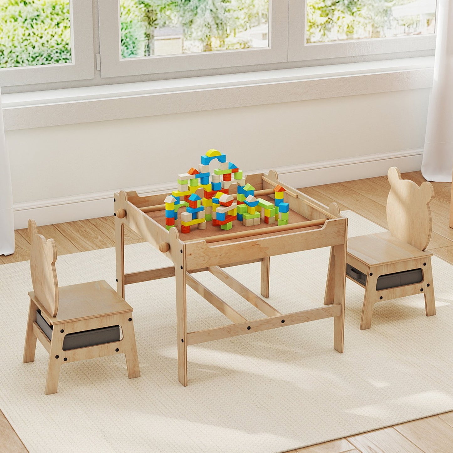 Kids Table and Chairs Set with Reversible Whiteboard-Robot-shaped