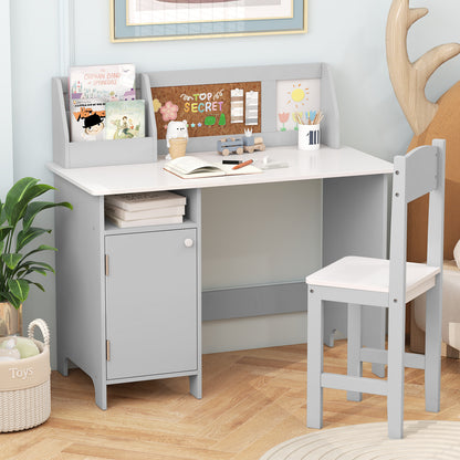 Kids Table and Chair Set with Bookshelf and Cabinet Study Table for Bedroom-Blue
