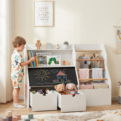 Kids toy storage organizer with flip-up blackboard, white finish, designed for toddlers and kids, by Direct by Wilsons Home Store.