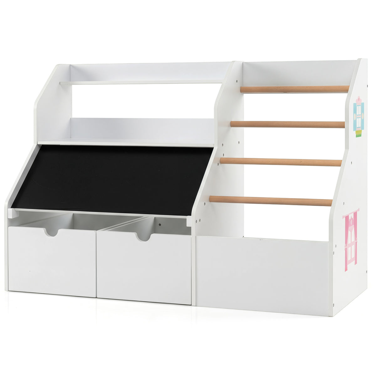 Kids toy storage organizer with flip-up blackboard, white finish, designed for toddler and kids' rooms by Direct by Wilsons Home Store