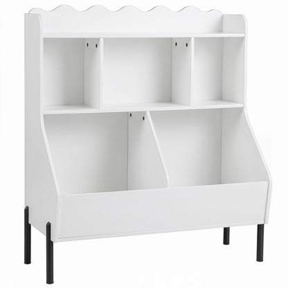 Kids Toy Storage Organizer Wooden Montessori Bookshelf with 5 Storage Cubes-Natural