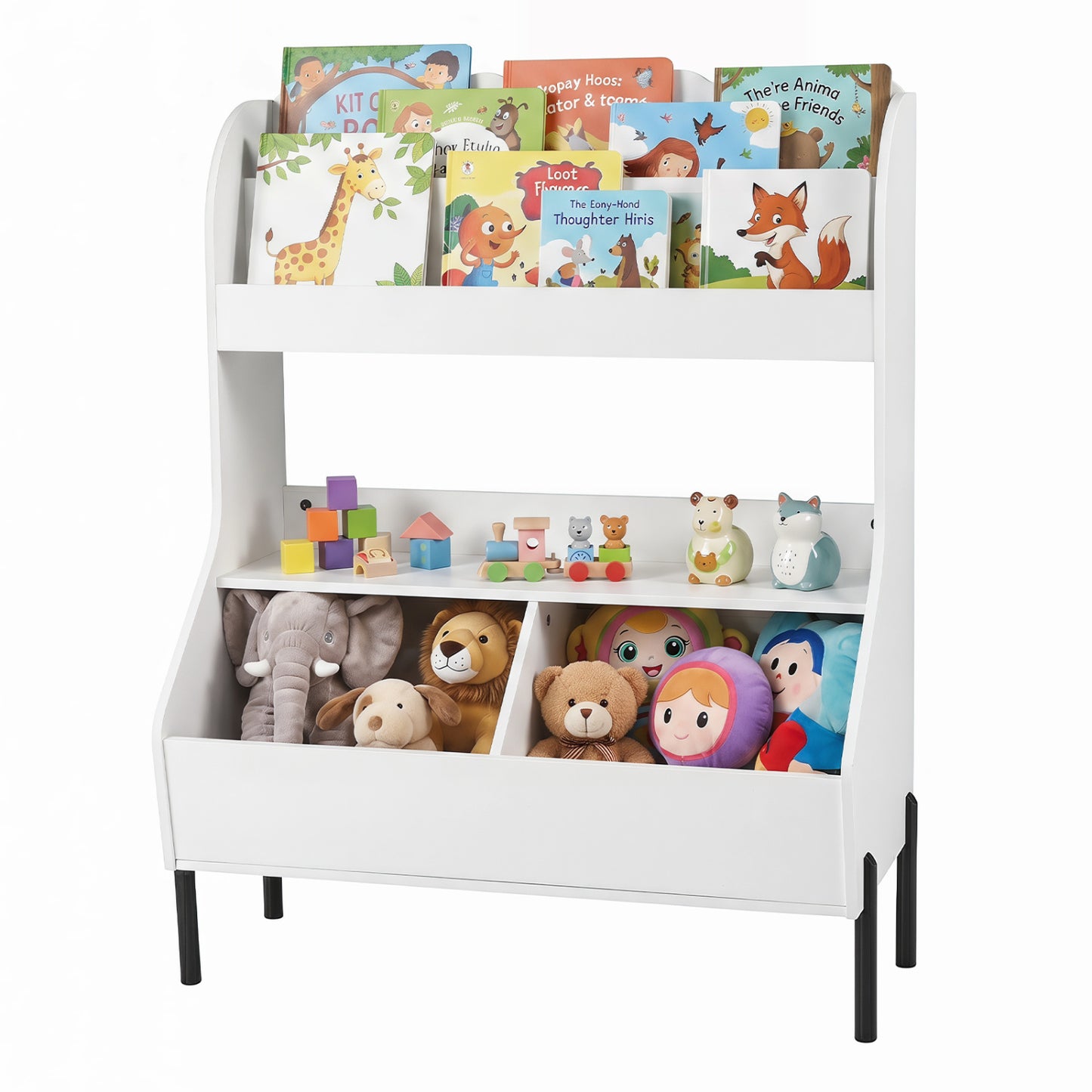 Kids Toy Storage Organizer Wooden Montessori Bookshelf with 2 Storage Bins-Natural