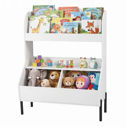 Kids Toy Storage Organizer Wooden Montessori Bookshelf with 2 Storage Bins-Natural