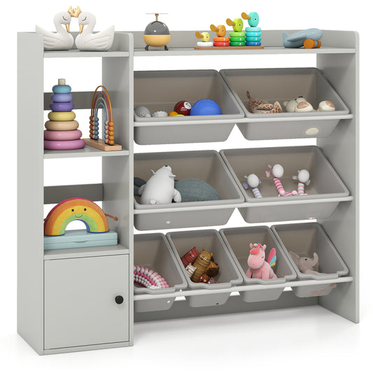 Kids Toy Storage and Bookshelf with Open Shelves and Single-door Cabinet-Gray