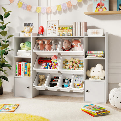 Kids Toy Storage and Bookshelf with Boxes and Open Shelves-Gray