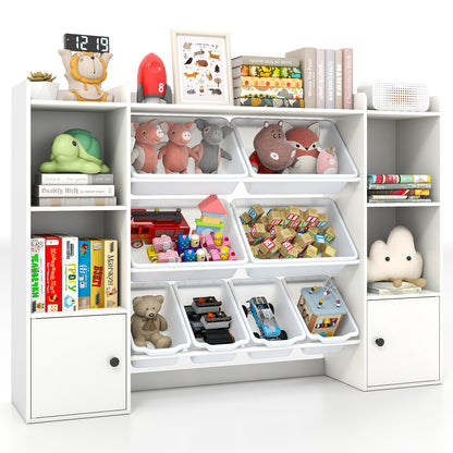 Kids Toy Storage and Bookshelf with Boxes and Open Shelves-Gray