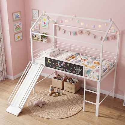 Kids Twin Size Loft Bed with Ladder and Slide for Bedroom-Black