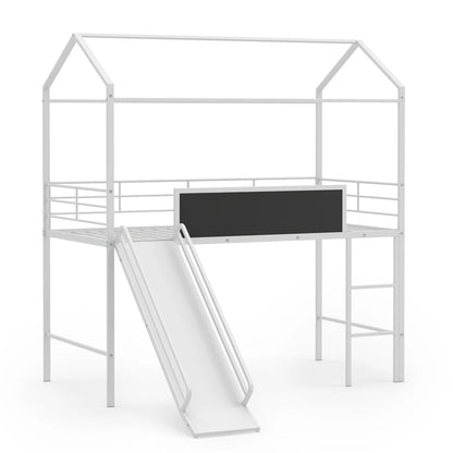 Kids Twin Size Loft Bed with Ladder and Slide for Bedroom-Black