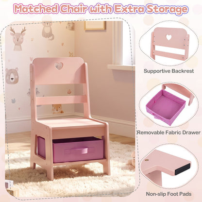 Kids Vanity Set with Colorful LED Lights and Jewelry Stand for Toddlers-Pink