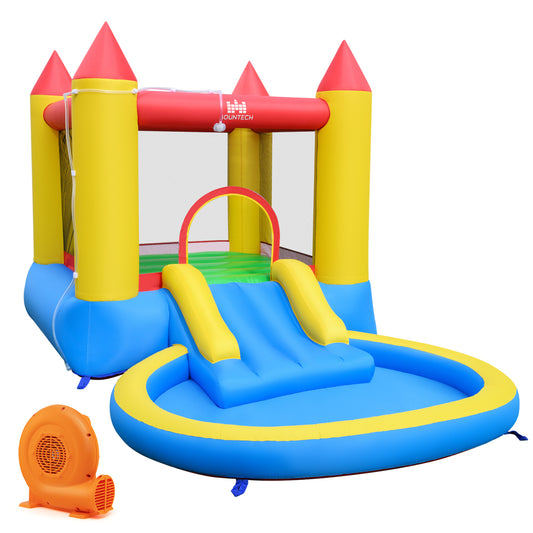 Kids water park inflatable with splash pool and 380W blower, outdoor water slide toy for children, easy to set up and fun to play