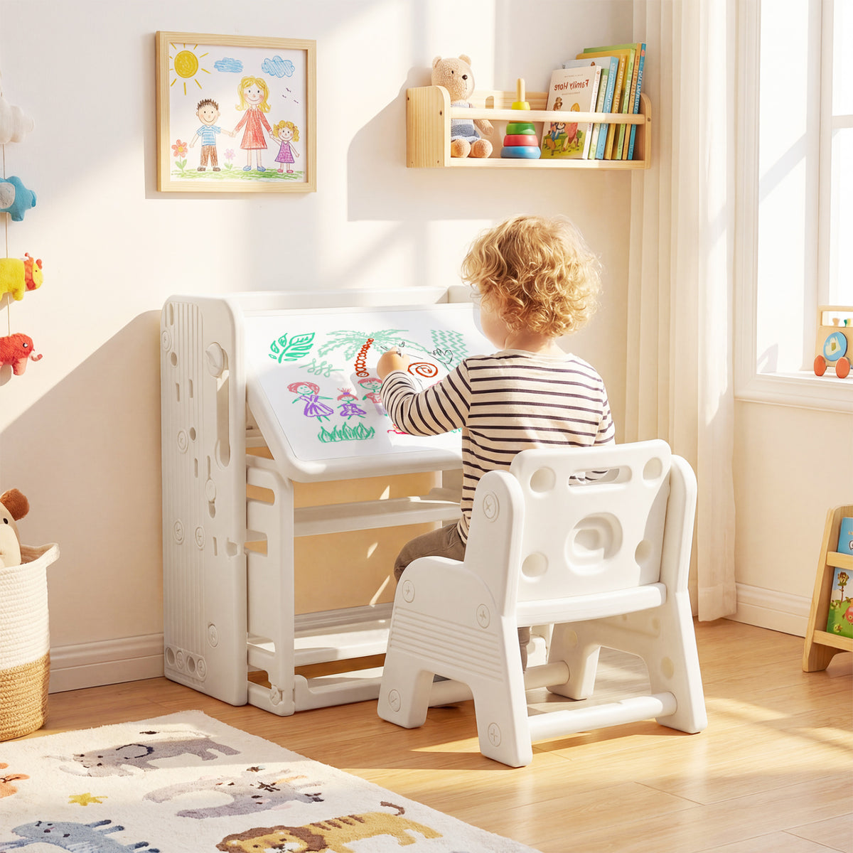 White kids writing desk and chair set with side bookshelves, toddler furniture by Direct by Wilsons Home Store