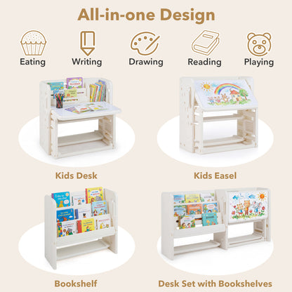 Kids white writing desk and chair set with side bookshelves, ideal for toddlers and young children, from Wilsons Home Store.
