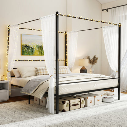 King Size Metal Canopy Bed Frame with Slat Support