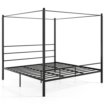 King Size Metal Canopy Bed Frame with Slat Support