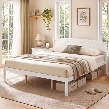 King Size Wooden Platform Bed Frame with Curved Headboard-Walnut
