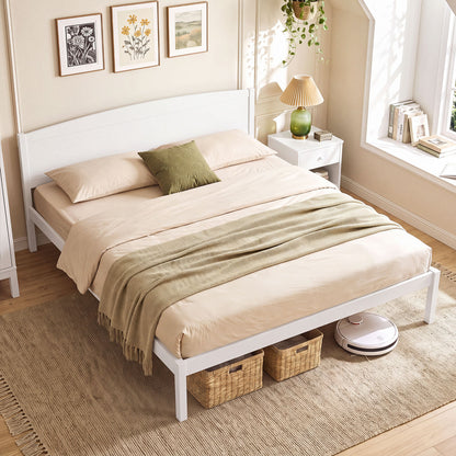 King Size Wooden Platform Bed Frame with Curved Headboard-Walnut