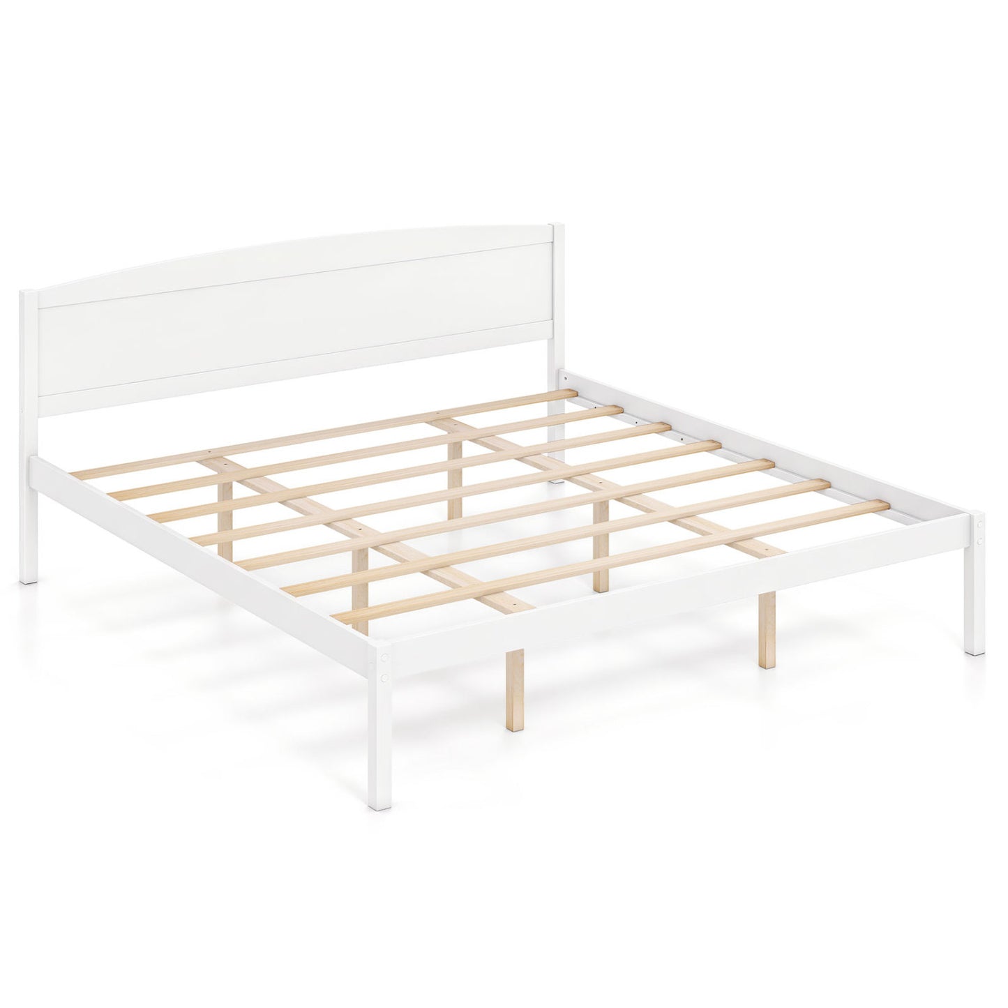 King Size Wooden Platform Bed Frame with Curved Headboard-Walnut
