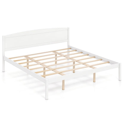 King Size Wooden Platform Bed Frame with Curved Headboard-Walnut