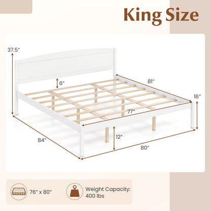 King Size Wooden Platform Bed Frame with Curved Headboard-Walnut
