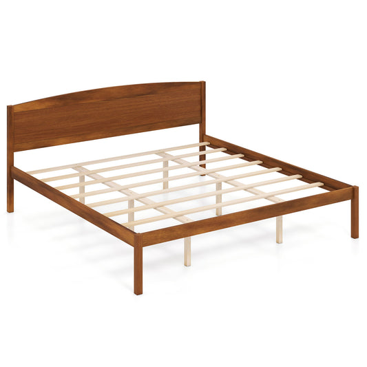 King Size Wooden Platform Bed Frame with Curved Headboard-Walnut