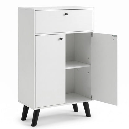 White kitchen buffet cabinet with one drawer, two doors, and adjustable shelf, featuring a modern design from Wilsons Home Store.
