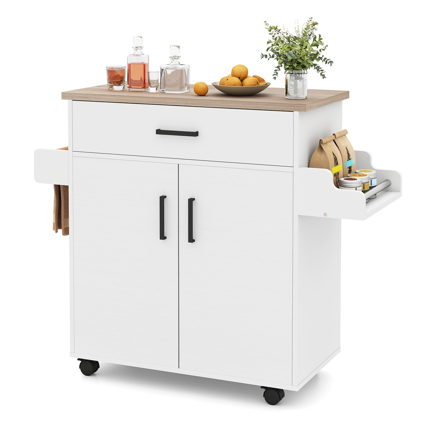 Kitchen Island Cart Rolling Kitchen Storage Island with Drawer-White