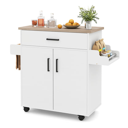 Kitchen Island Cart Rolling Kitchen Storage Island with Drawer-White