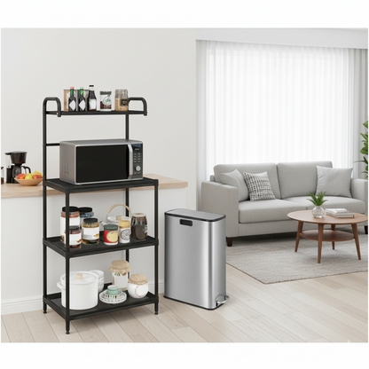 Kitchen Organization with 4-Tier Kitchen Microwave Storage Rack and Trash Can