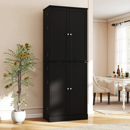 Kitchen Pantry Cabinet 65.5 Inch Freestanding Tall Buffet Cupboard-Black