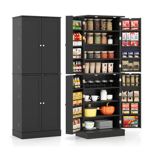 Kitchen Pantry Cabinet 65.5 Inch Freestanding Tall Buffet Cupboard-Black