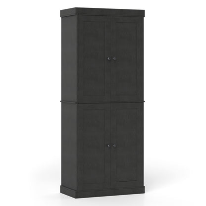 Kitchen Pantry Cabinet with 2 Adjustable Shelves and Anti-Tipping Kits for Living Room-Black