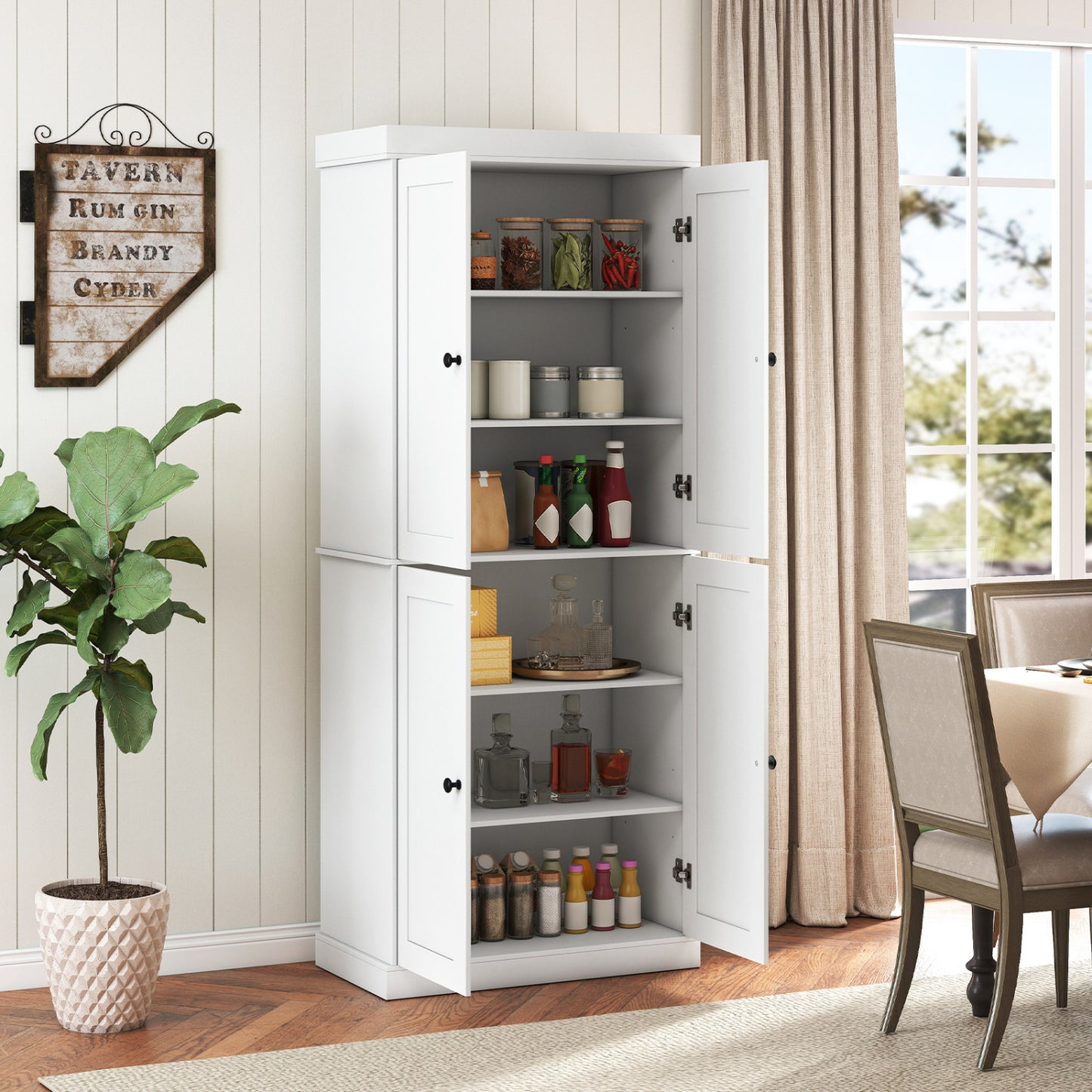 Kitchen Pantry Cabinet with 2 Adjustable Shelves and Anti-Tipping Kits for Living Room-Black