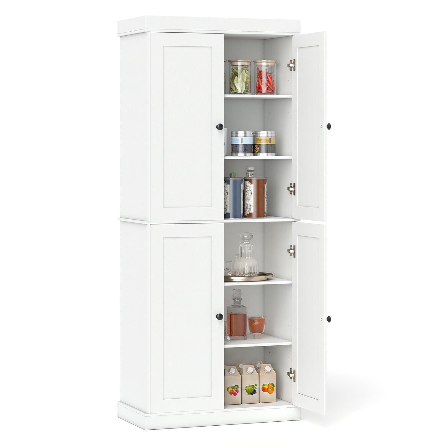 Kitchen Pantry Cabinet with 2 Adjustable Shelves and Anti-Tipping Kits for Living Room-Black