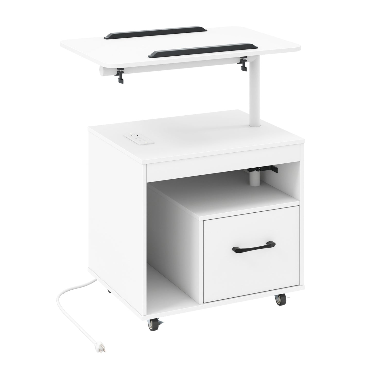 LED Nightstand with Power Outlets Modern Bedside Table with Flip over-Black