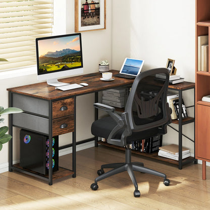 L Shaped Desk with Charging Station Corner Computer Desk with 2 Fabric Drawers-Oak