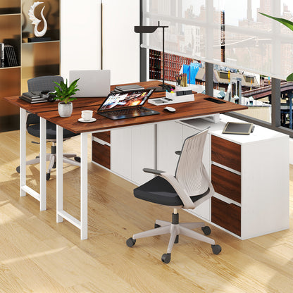 L-Shaped Desk with File Cabinet and Power Outlet Reversible Corner Computer Desk-Rustic Brown