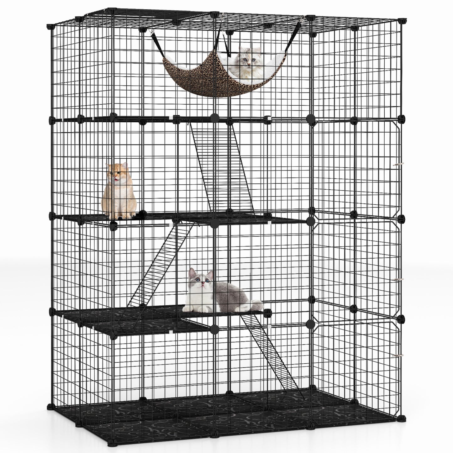 Large 4-Tier Cat Cage with Skylight and Hammock for 1-4 Cats-Black