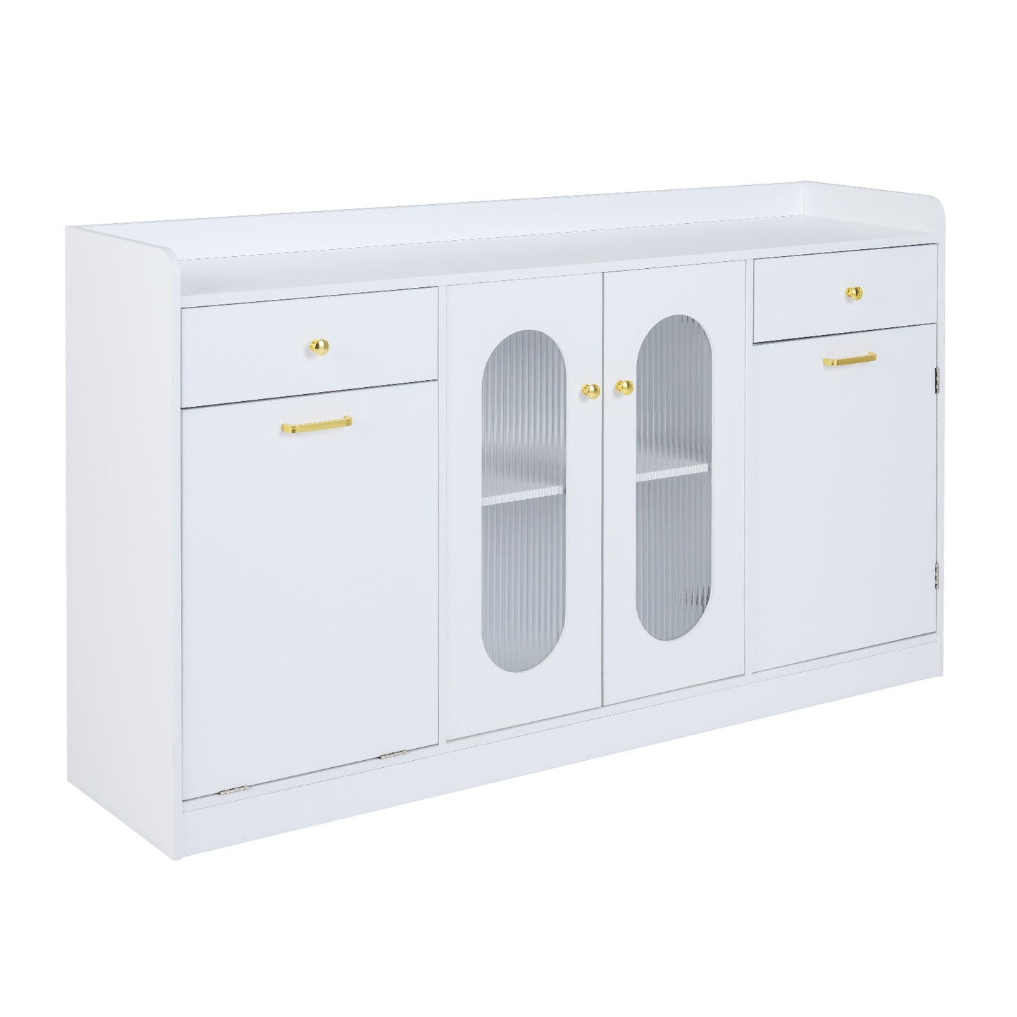 Large Buffet Cabinet Hidden Tilt Out Trash Can Cabinet with 2 Glass Doors-Black
