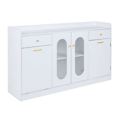 Large Buffet Cabinet Hidden Tilt Out Trash Can Cabinet with 2 Glass Doors-Black