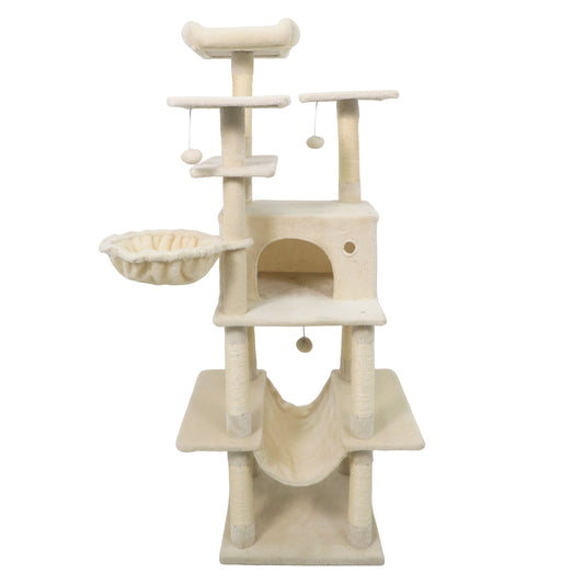 Large Cat Tree for Indoor Cats 63" Tall Cat Tower-Beige