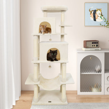 Large Cat Tree for Indoor Cats 70" Tall Cat Tower-Beige