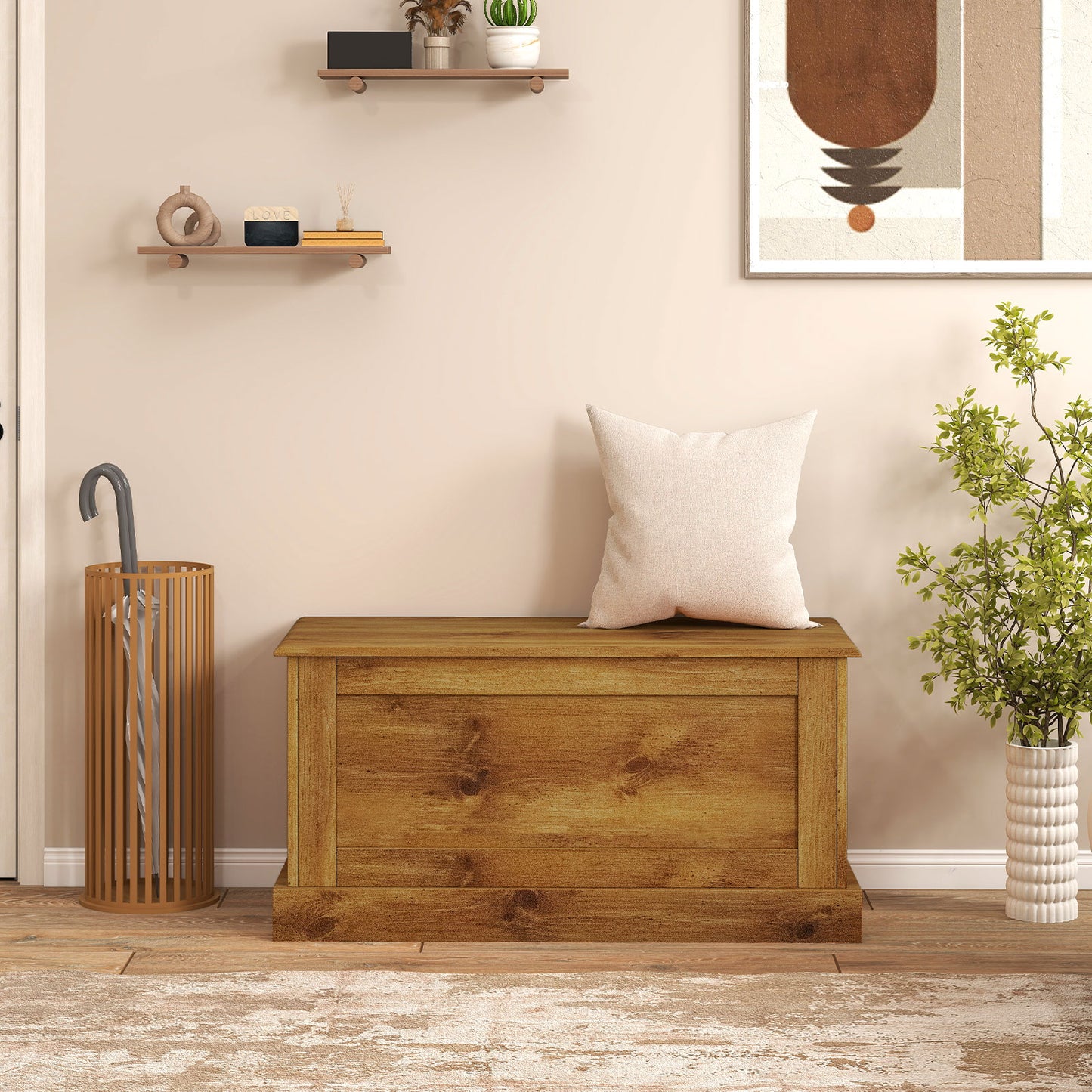 Large Storage Chest with Safety Metal Hinge-Oak