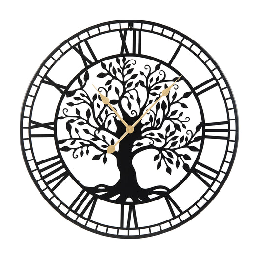 Large Wall Clock 27 Inch Tree of Life Big Metal Wall Clock-Black