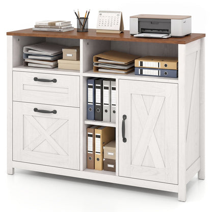 Black lateral file cabinet with 2 drawers and a single-door cabinet for letter and A4 documents, designed for home office storage.