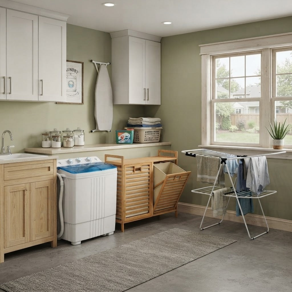 Laundry Care Bundle with Washing Machine Laundry Hamper and Foldable Drying Rack