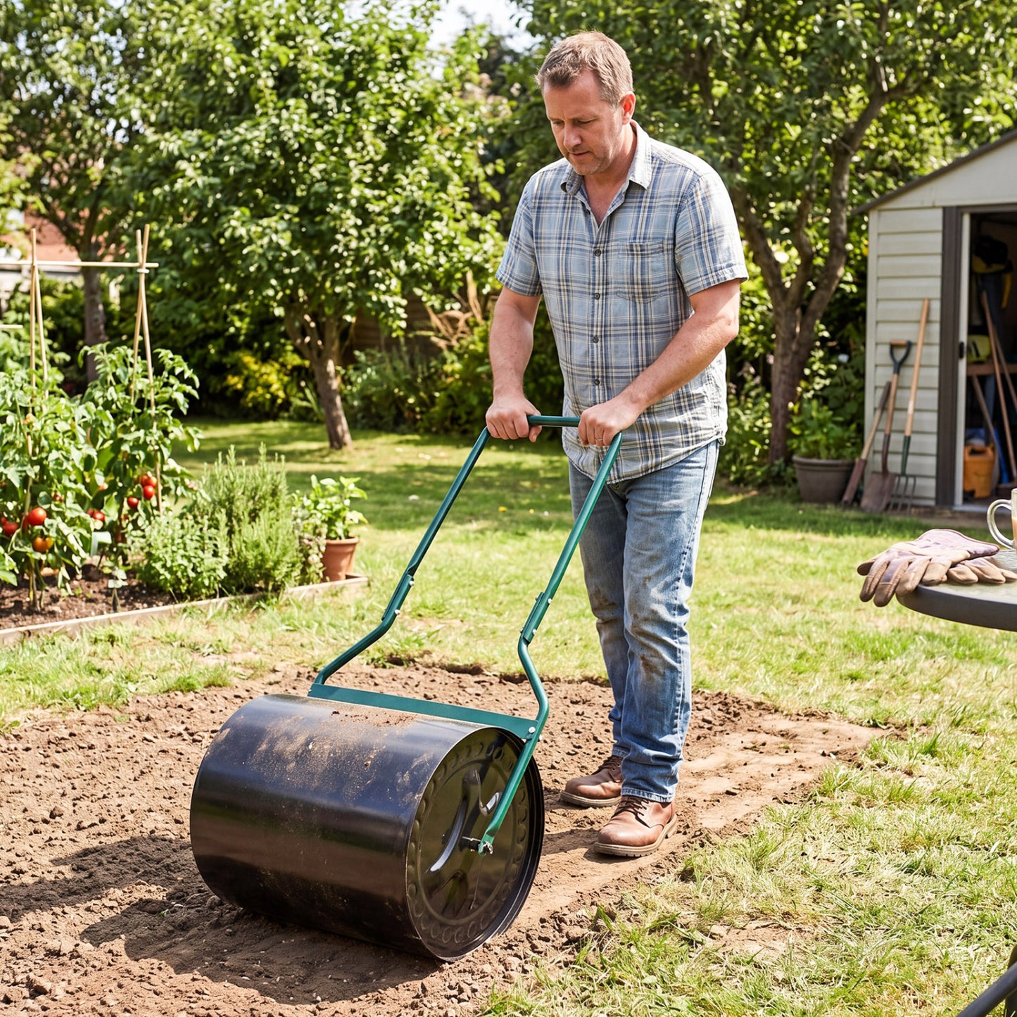 16-gallon lawn roller filled with water or sand, leak-proof inlet, outdoor garden tool for lawn care by Wilsons Home Store